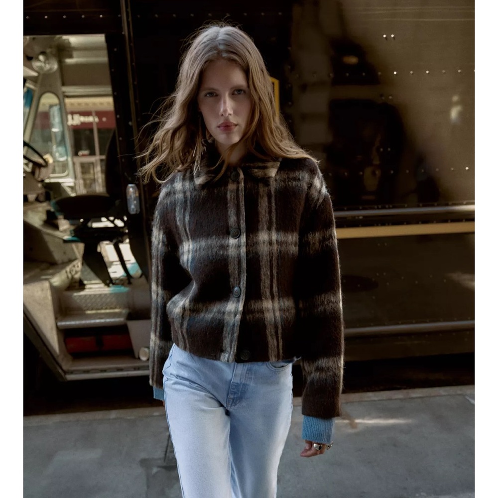 NWT ZARA Brown Fall/Winter Plaid Jacket Coat - Size XS
